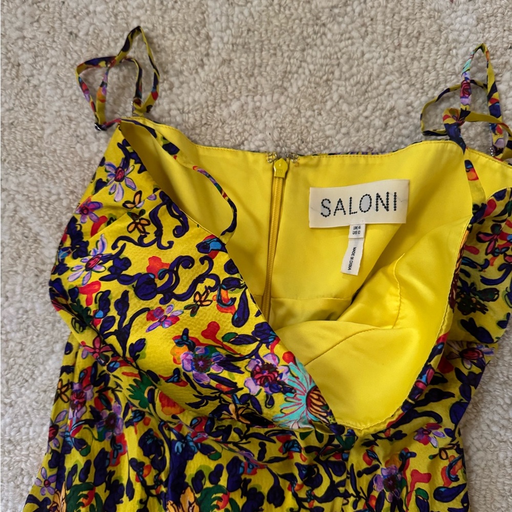 SALONI Vibrant Yellow Multicolor Midi Dress